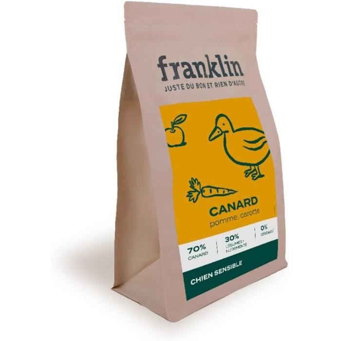 Meilleurs prix pour Franklin – Croquettes Chien Sans Céréales – 15kg – 70% de Canard – Mono-protéine – Digestion Parfaite – Canard, Pomme, Carotte