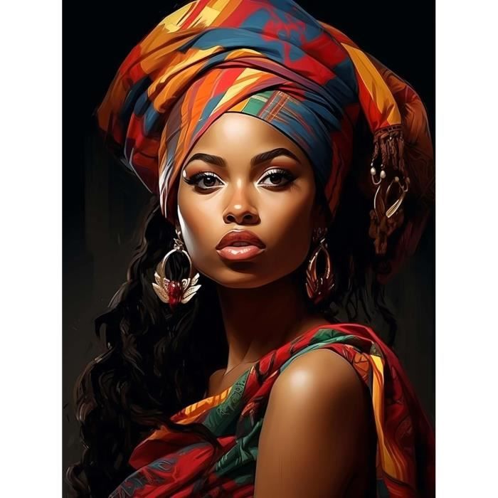 Diamond Painting 40x50 Cm Femme Africaine Pierres Carrées 5D - Kit Complet Broderie Diamant Adulte Bricolage Décoration Murale