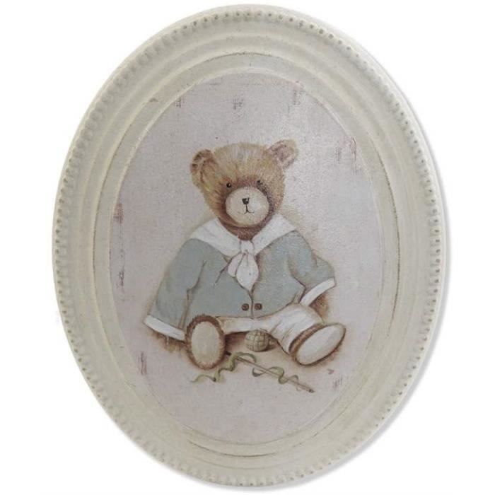 Cadre Tableau Bois Ovale Enfant Ourson En Peluche Garcon Ours Vintage Retro 25 X Cm Cdiscount Maison