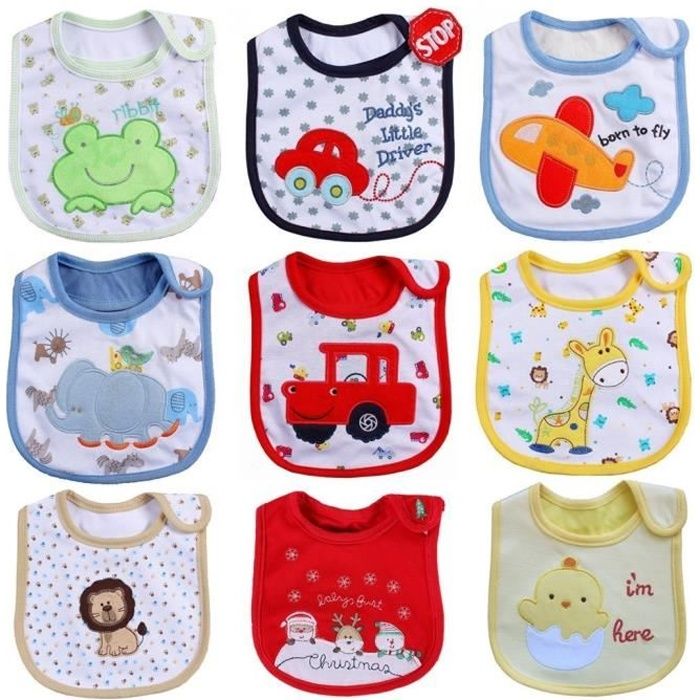 Lot de 9 Bavoirs Imperméables en Coton pour Bébé de 3 à 24 mois