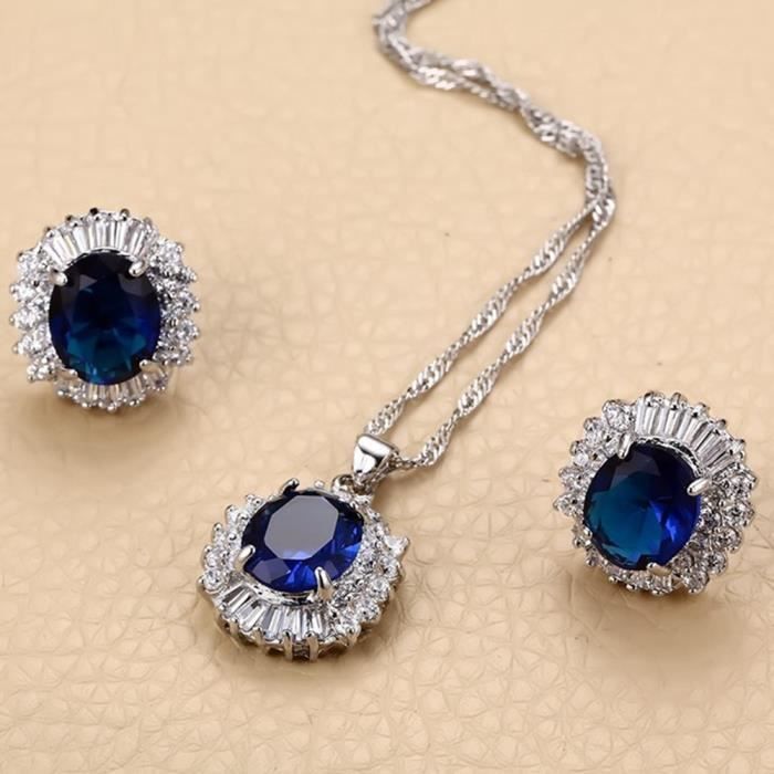 Bijoux saphir fixe or blanc 18 carats femmes plaque mariage boucles d oreilles pendantes cadeau Achat Vente parure bijoux saphir fixe or blanc Femme Or blanc