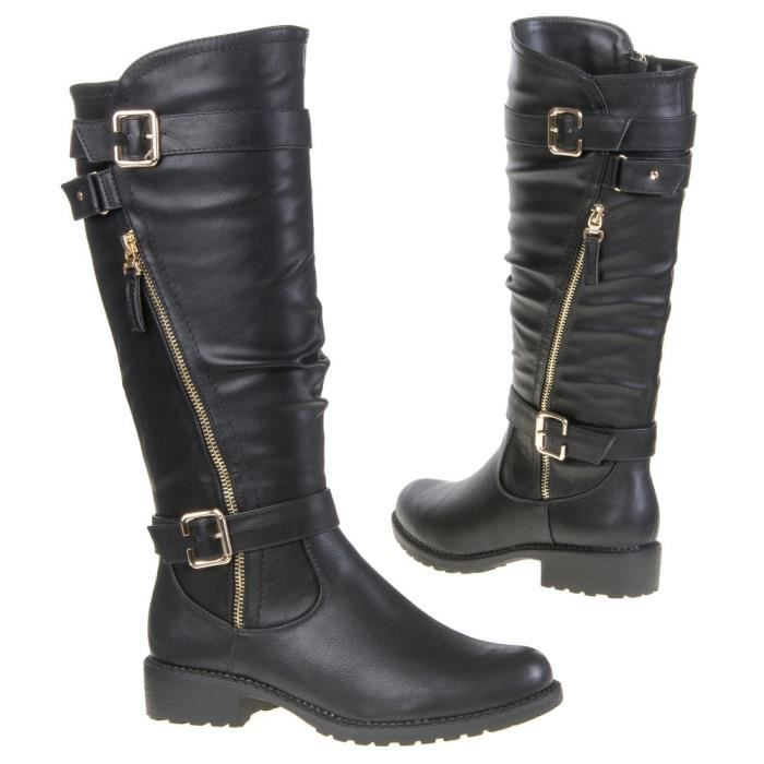 Toocool Bottes Motard Basses Femme Avec Boucle Décorative Latérale - Style Casual Confortable G527 Noir Taille 39
