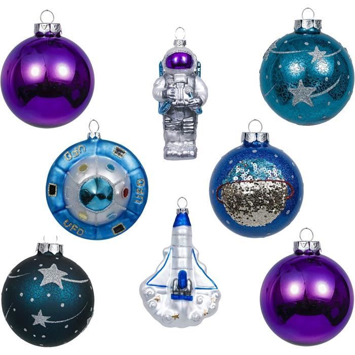 Lot de 8 Boules de Noël en Verre, Boule de Noël Bleue et Violette