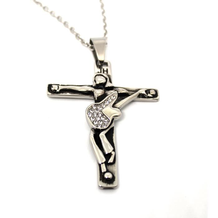 Collier avec la croix de JOHNNY HALLIDAY en acier inoxydable avec sa chaine