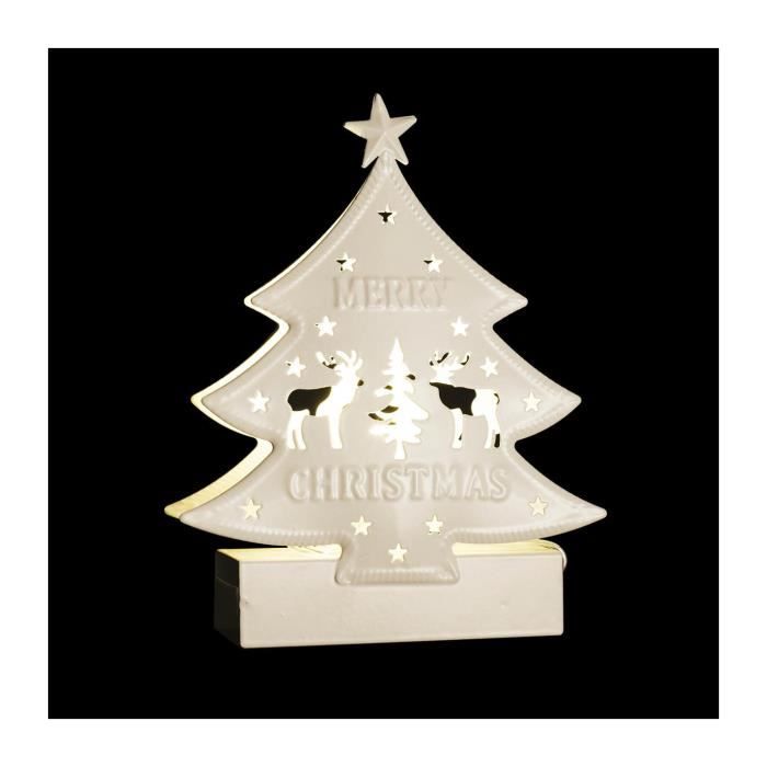 Feeric Christmas - Sujet de Noël lumineux Sapin en métal LED blanc chaud H  14.5 cm L, 11,5 x l, 1 x H, 14,5 cm Merry Christmas - Cdiscount Maison