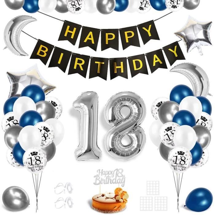 Decoration Anniversaire 18 Ans Deco 18 Eme Bon Anniversaire Decorations Joyeux Anniversaire Ballon Or Noir Banniere Bleu Argent La Cdiscount Maison