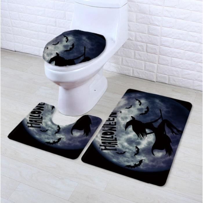 Set Tapis de Toilette de Sorcière de Balai de Halloween Tapis de Toilette de Tapis de Toilette dhalloween HSDDA 3pcs Jaune 