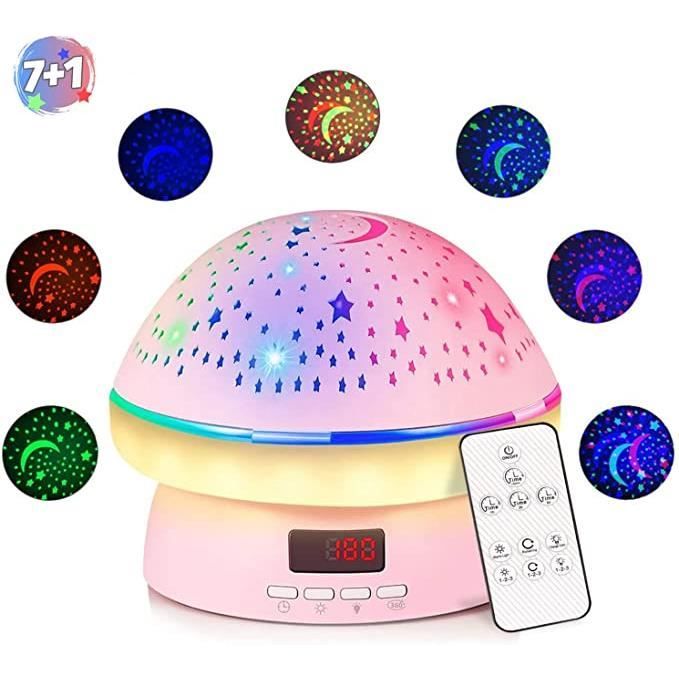 Projecteur Ciel Etoile Veilleuse Rotative à 360° avec Minuterie Lampe de Projecteur de Champignon Créatif avec Télécommande-Rose