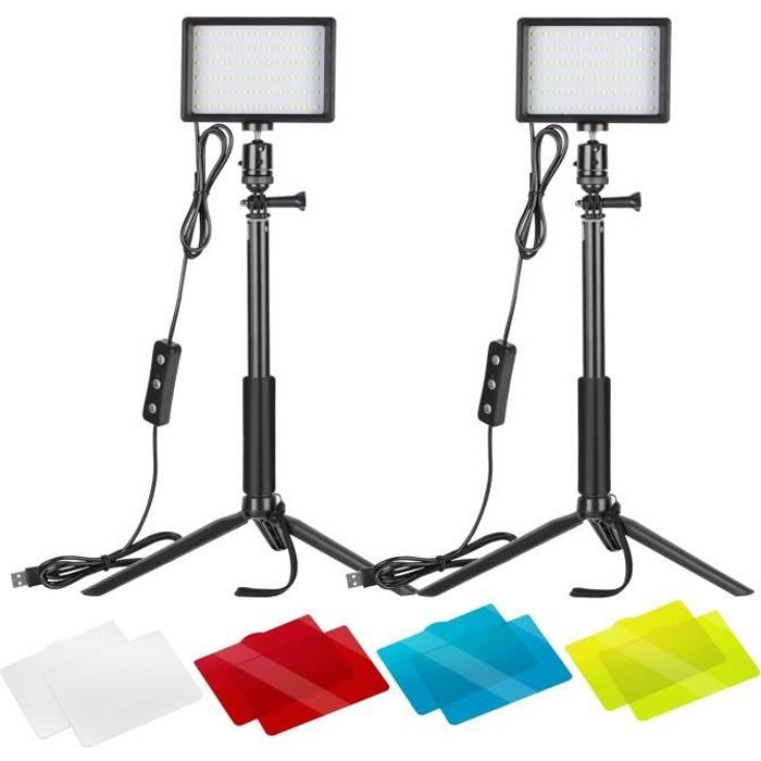 Studio photo et éclairage Neewer LED Panneau USB Lumière Vidéo 5600K Réglable - Lot de 2 Lampe LED avec Trépied et Filtr 3651