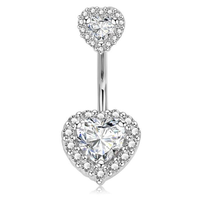 14G Double coeur 316L en acier chirurgical en acier chirurgical CZ Barres de ventre