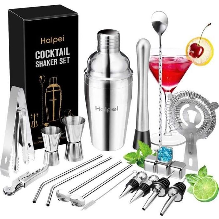 Haipei Cocktail Set Avec Shaker 22 Pieces En Acier Inoxidable