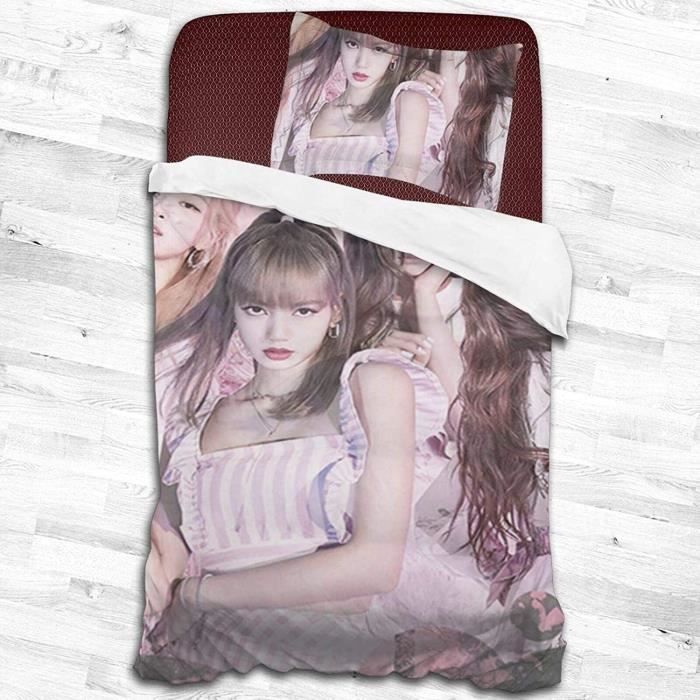 Blackpink Housse De Couette 3D Parure De Lit Pour Enfant Garçon Fille,3 Pièces Housses De Couette Avec Fermeture Éclair Taies D'oreiller Housses De Couettes Microfibre Single(135x200cm