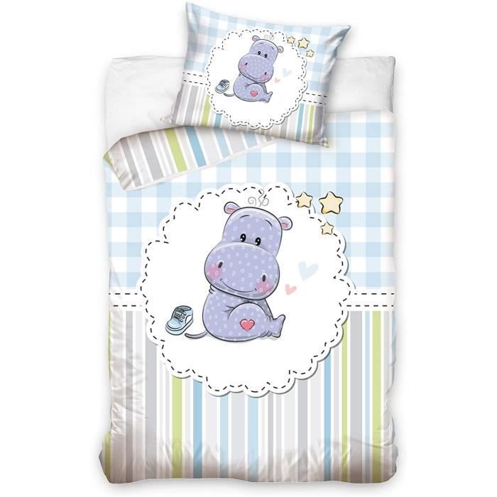 Parure De Lit Pour Bebe 90 X 1 Cm 40 X 60 Cm Housse De Couette Bebe b Hippo Bleu Cdiscount Puericulture Eveil Bebe