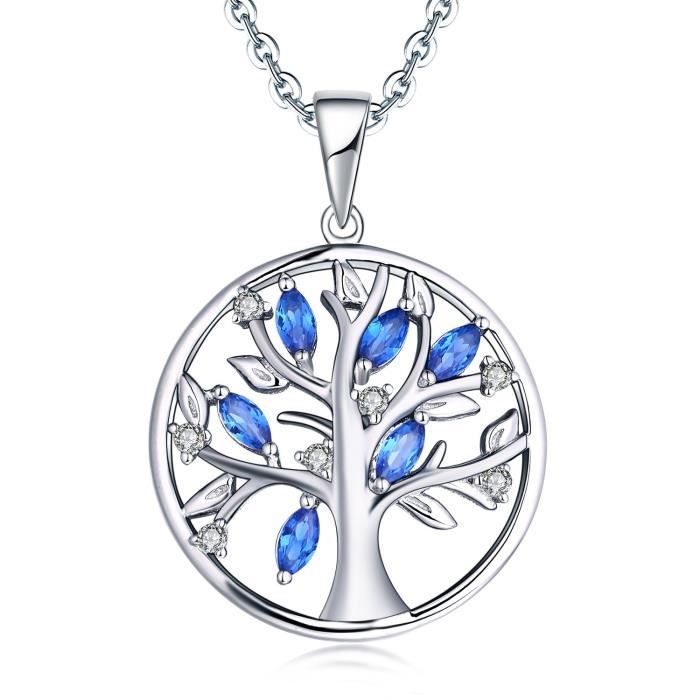 pendentif collier1 401 - jo collier bleu arbre vie yggdrasil argent 925 femme aaa zirconium swarovskitaille: 21 mm ch
