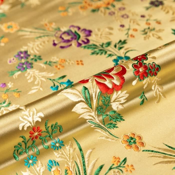 Tissu Brocart Jacquard Style Chinois - Motif Damas - Fausse Soie Peinte - Vendu Au Mètre (largeur <114cm)