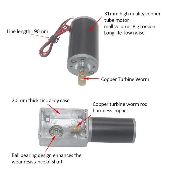 Moteur Réducteur à Vis Sans Fin 12V 10 RPM - Arbre 8 Mm D - Couple élevé - Pour Ventilateurs, Machines - 6