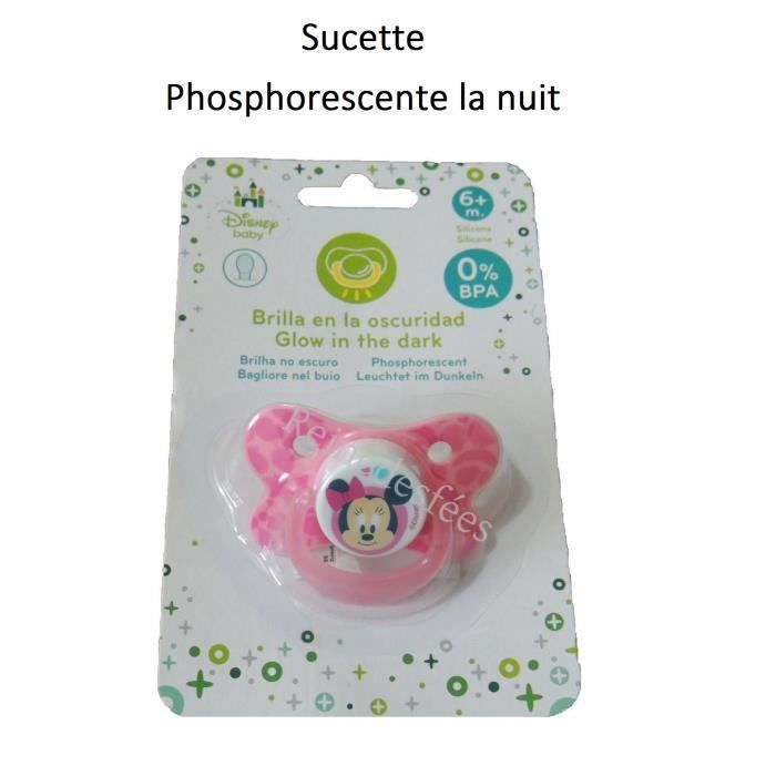 Sucette bébé fille Minnie Disney Baby jolie tétine rose phosphorescente la  nuit en silicone 6 mois et + 0% BPA - Cdiscount Puériculture & Eveil bébé