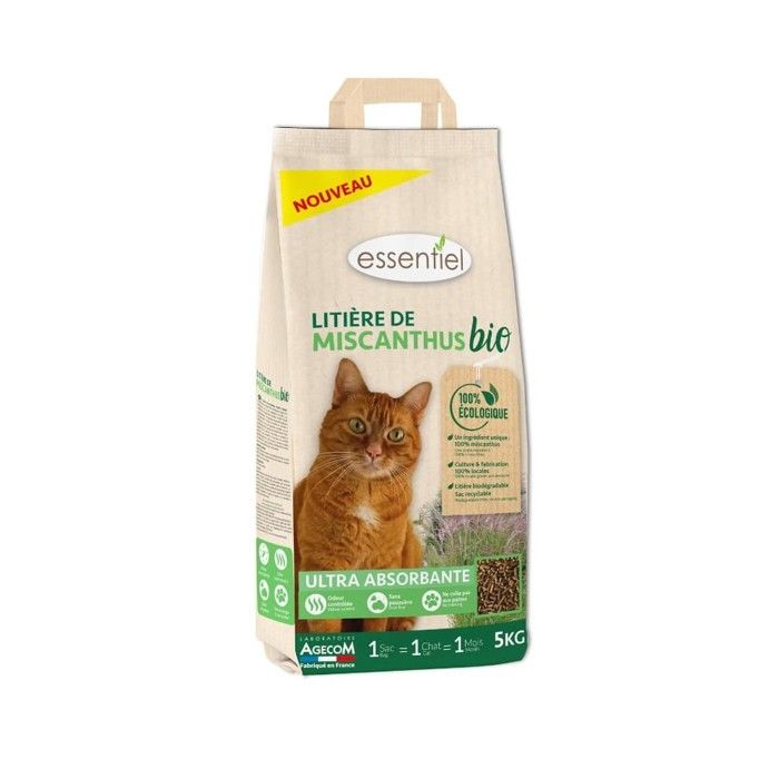 Comparer les prix de Litière Chat - Essentiel - Miscanthus Bio - 5 kg - Végétale - 100% Naturelle