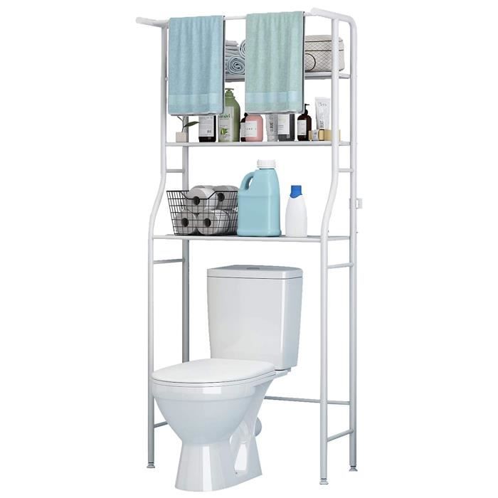 Meuble Dessus Toilette WC ou Machine à Laver en Blanc avec Etagère de  Rangement 64x25,5x190 cm en aggloméré HB043