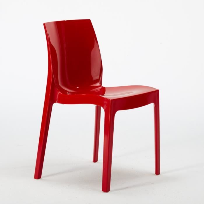 chaise salle à manger bar ice grand soleil en polypropylène empilable, couleur: rouge