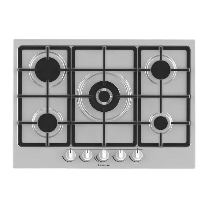 Plaque de cuisson à gaz - Hisense - GM773XF - 5 zones - Brûleur Wok double couronne - Inox anti-traces