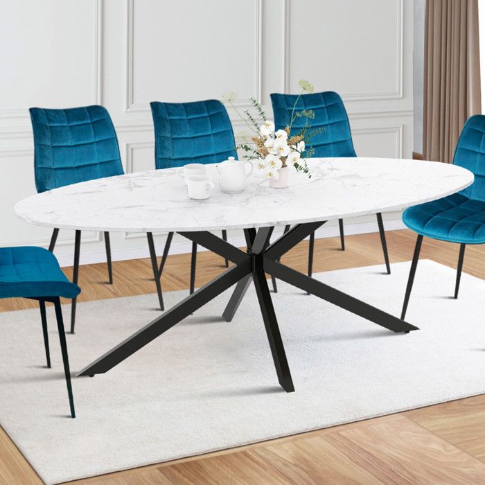 Table à manger ovale fixe - IDMARKET - ALIX - Mabre et noir - 10 personnes - 200 cm
