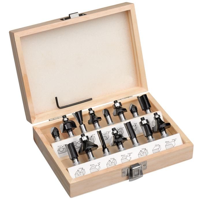 Kwb by Einhell Fraises pour Défonceuses 15 pièces diamètre de tige 8 mm dans un coffret en bois - vue 2
