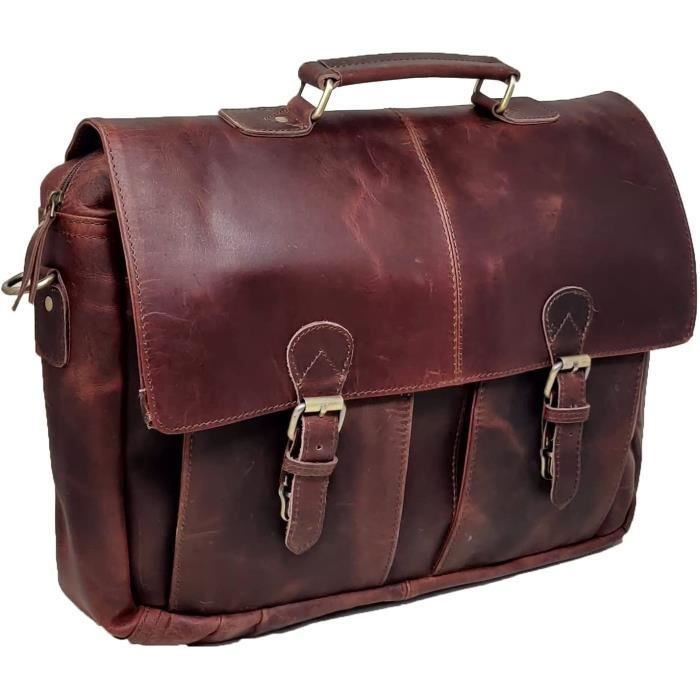 Sacoche porte-documents cuir véritable tressé - Sac Bandoulière