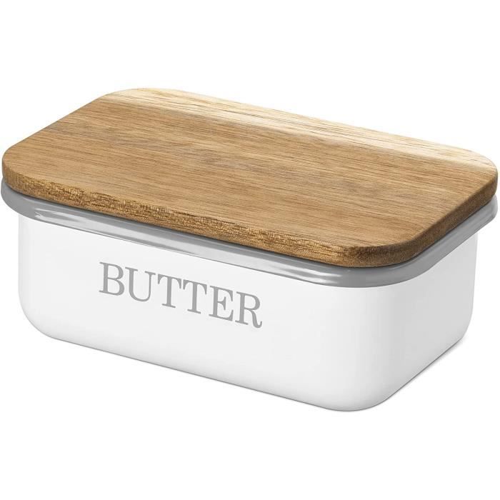 Beurrier Céramique SIPARUI Avec Couteau - Couvercle Bois Acacia Hermétique - 15.2x8.9cm - Noir