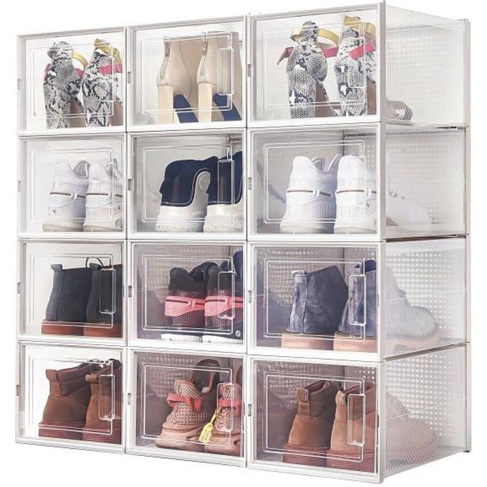 Boîte à chaussures Transparentes en Plastique,Lot de 12, Boîte Rangement  Chaussures, Etagère à Chaussures,L - Mondeer - Cdiscount Maison