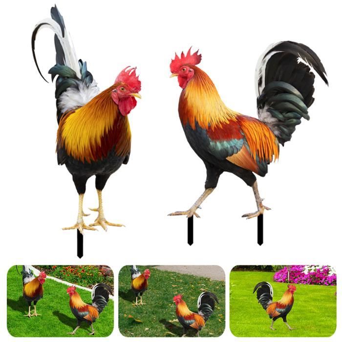 Decoration jardin-piquets de jardin en forme de coq - Décoration en acrylique- coqs + poules