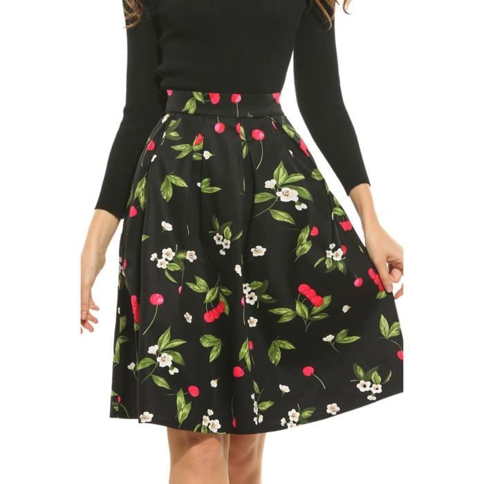 Jupe Femme Taille Haute A-Line - Style Vintage Avec Boutons Et Poches - 95% Polyester - Midi