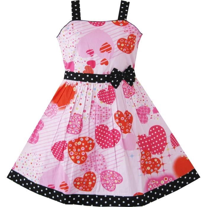 Sunny Fashion Robe Enfant Fille Rouge Rose Nœud Papillon Dentelle Formel Partie Manche Longue 4-12 Ans