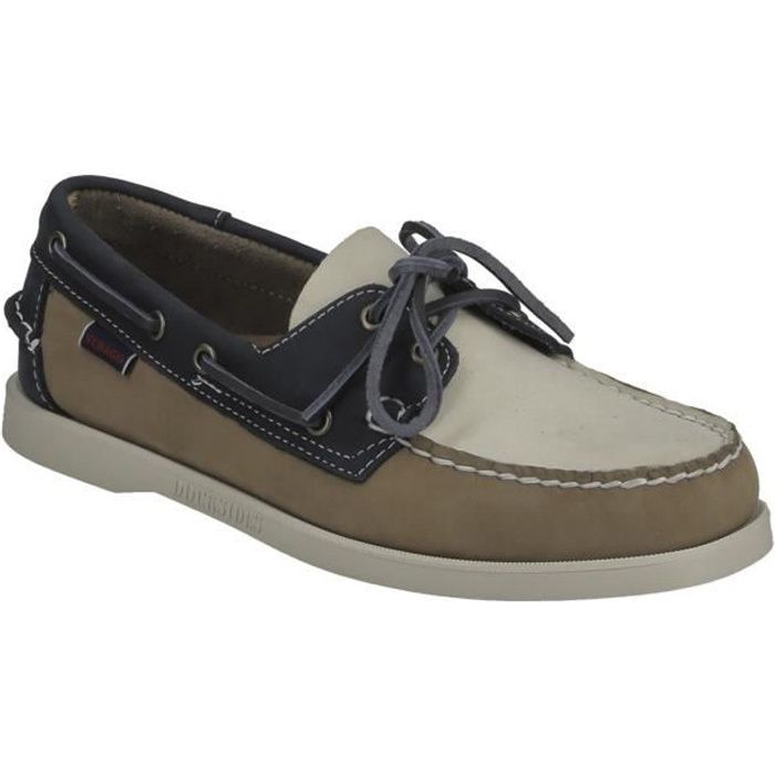 Chaussure bateau Sebago Dockside en daim camel, beige et bleu marine - Homme - Dessus en cuir