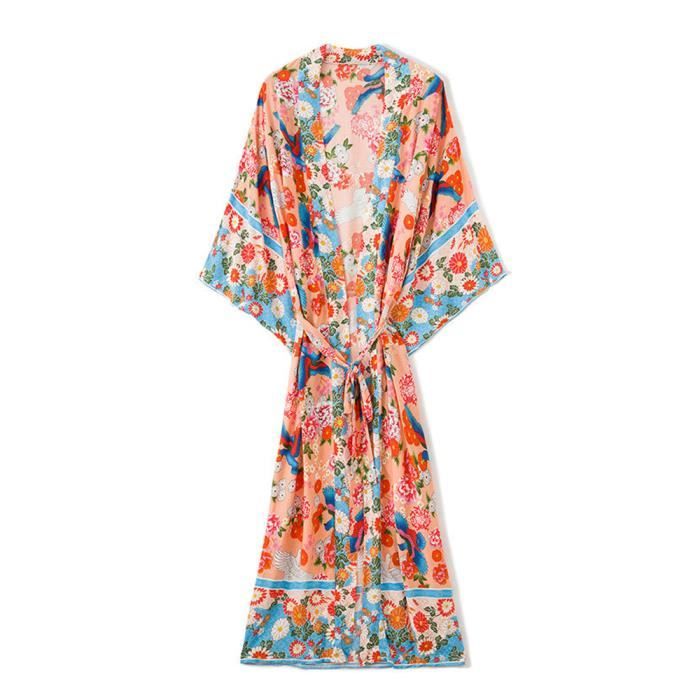 Robe de plage Kimono imprimé Floral FR43IUX Pink Cdiscount Prêtà
