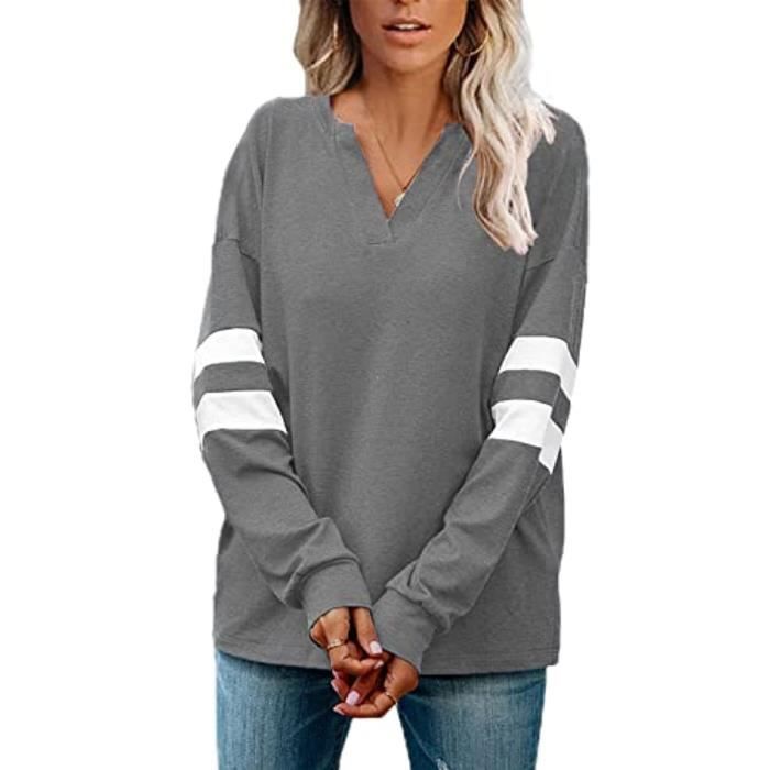 Dilgul Femme Pull Rayé Sweat Pullover Pull T-Shirt Tunique à Manches Longues Sweater