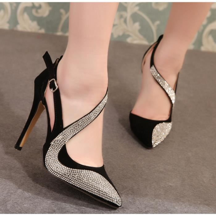 FANDI Noir Escarpins a Talons Hauts et Strass pour Femmes Chaussures de Soiree et de Mariage Sexy Design Achat Vente FANDI Noir Escarpins a Talons Hauts et Strass pour Femmes