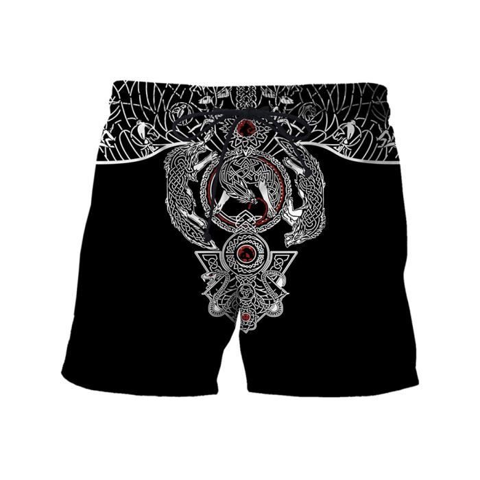 Short Viking Imprimé 3D Pour Homme - Coupe Ample, Motifs Tatouage - Pour Sport, Plage, Quotidien - 1
