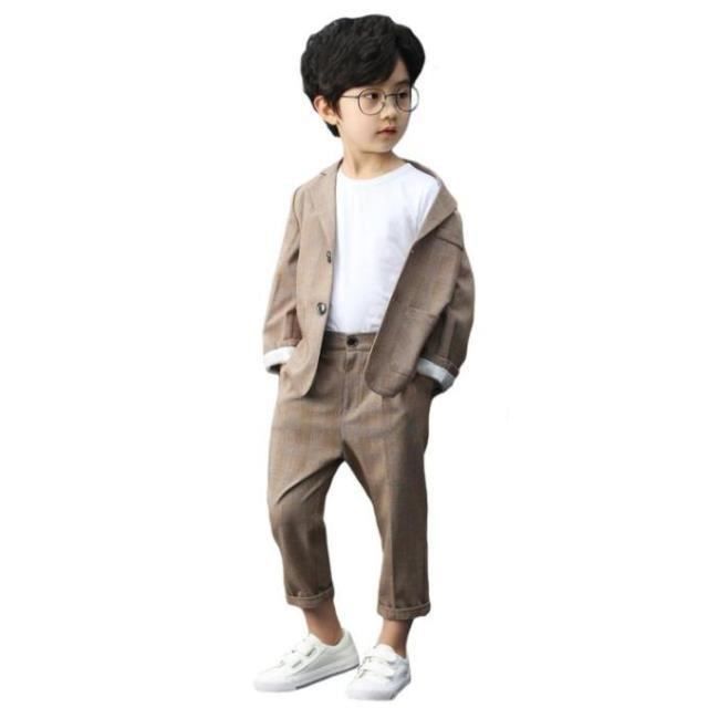 Veste blazer costume 3 pièces à carreaux pour garçon enfant