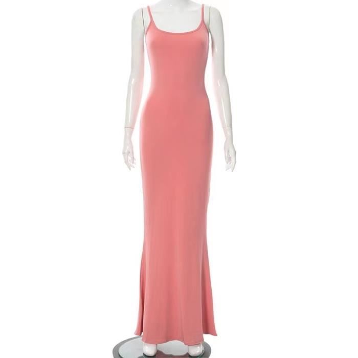 Robe Longue En Satin Sans Manches Avec Dentelle - Dos Nu Et Col En V - Pour Mariage, Soirée, événement élégant - Taille S/M/L
