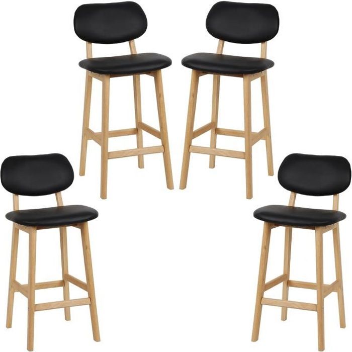 tabouret de bar lot de 2 tabouret de cuisine design en cuir artificiel et bois noir achat vente tabouret de bar cdiscount