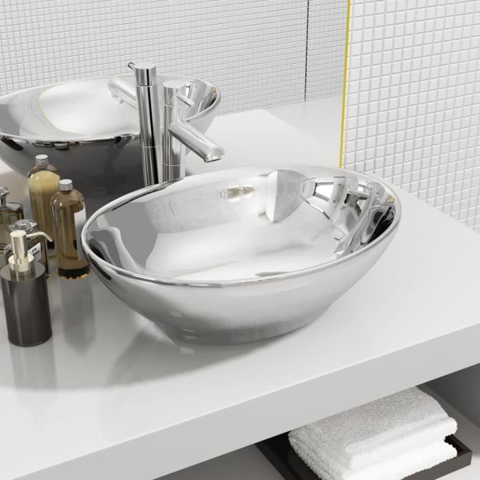 magnifique luxueuse lavabo vasque a poser eviers et lavabos pour salle de bain 40 x 33 x 13 5 cm ceramique argente cdiscount bricolage