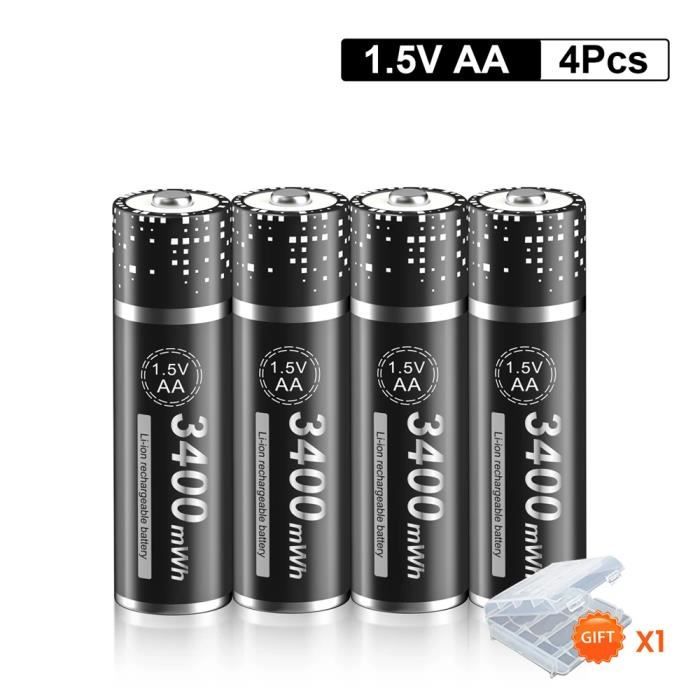 Lot De 4 Piles AA Rechargeables PowerSmart - 4000 MWh - Li-ion - Port USB-C - Charge Rapide 2h - 1,5V