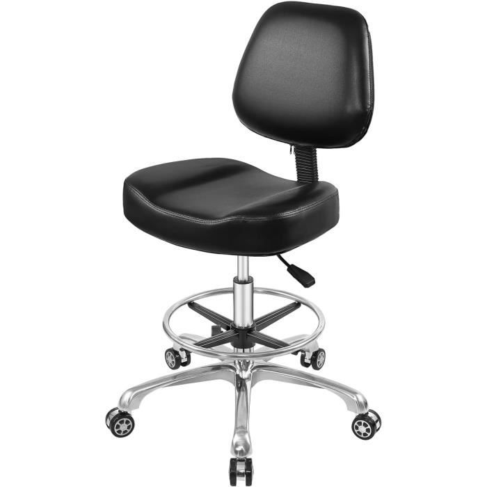 Chaise Élévatrice Pivotante Avec Dossier Et Repose-Pieds – Hauteur Réglable 55-109 Cm, Support 158 Kg, Idéale Bureau, Comptoir, Salon – Noir