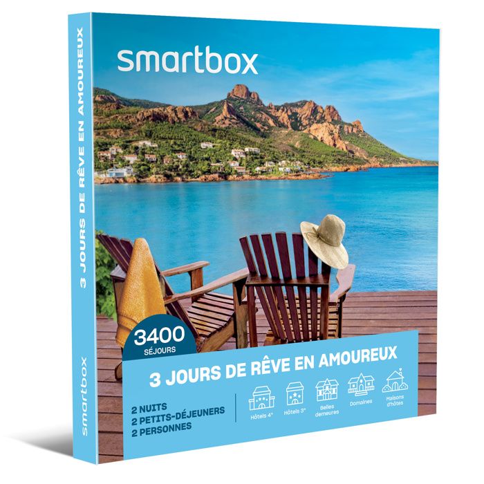 SMARTBOX - Coffret Cadeau - 3 JOURS DE RÊVE EN AMOUREUX - 3400 séjours :  maisons d'hôtes, hôtels 3* et 4*, belles demeures et domain - Cdiscount Au  quotidien