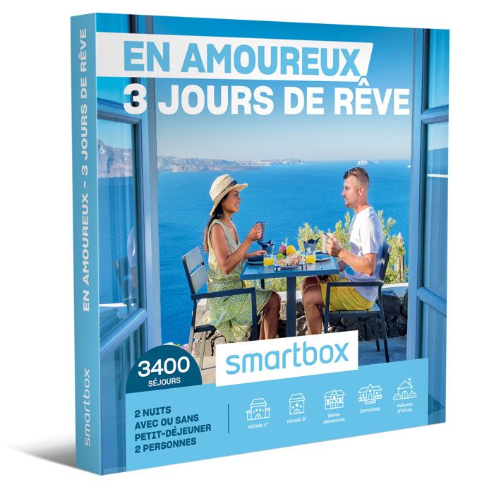 SMARTBOX - Coffret Cadeau - 3 JOURS DE RÊVE EN AMOUREUX - 3400 séjours : maisons d’hôtes, hôtels 3* et 4*, belles demeures et domain