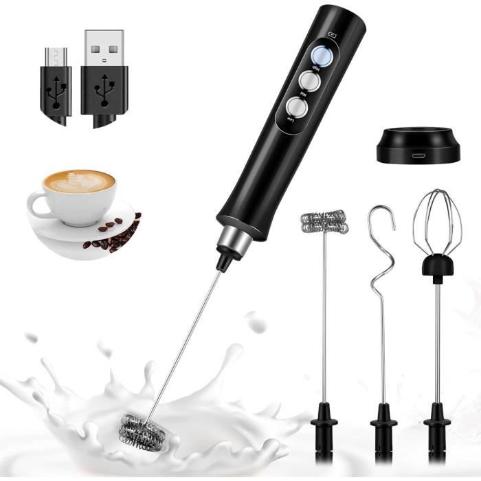 Mousseur à Lait électrique USB Rechargeable - 3 Vitesses, Tête Inox Amovible, Pour Cappuccino, Chocolat, Smoothie - 2
