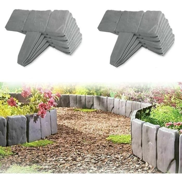 Bordure Jardin 20 Pièces 5m - Bordure Pelouse Plastique Imitation Pierre Anthracite