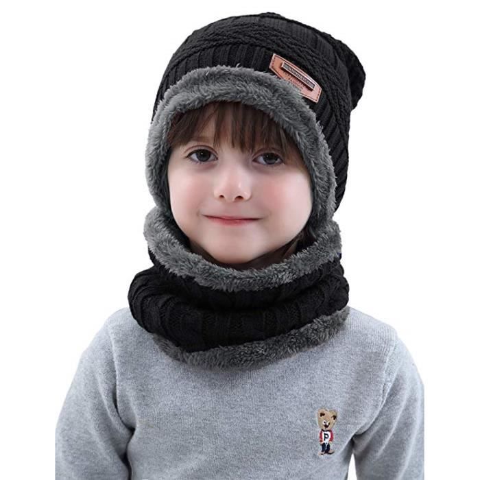 Cagoule Enfant Bonnet Fille Garcon Chaud Bonnet d'hiver Enfant Ensemble  Chapeau Hiver écharpes 2 en 1 Cagoule Bebe Tricot 1~5 Ans - Cdiscount  Prêt-à-Porter