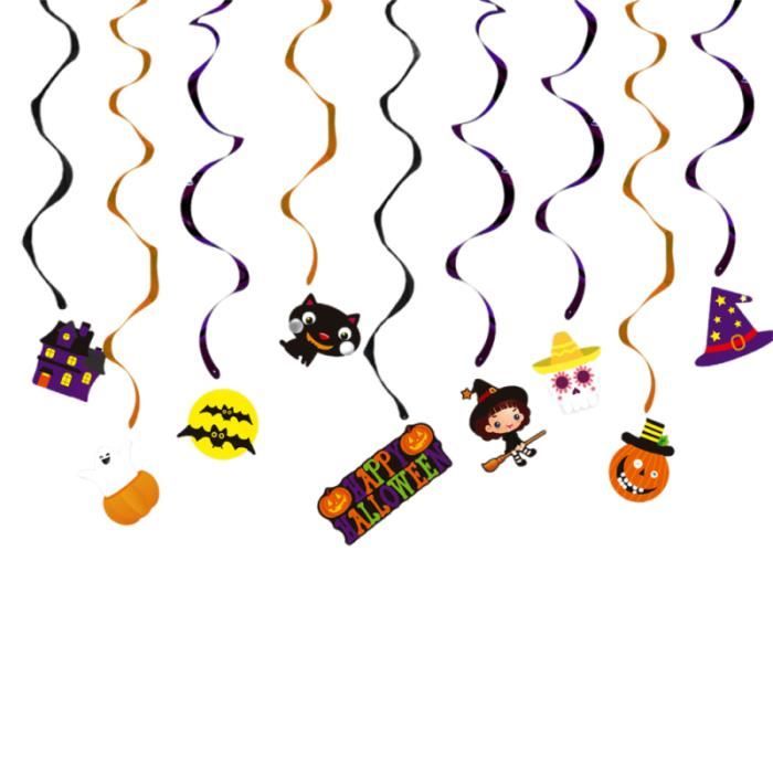 18 Décorations Tourbillons Halloween Suspendues - Spirales PVC/Carton Avec Fantômes, Citrouilles, Sorcières - Réutilisables